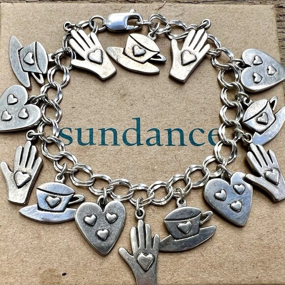 Sundance $538 NEW 7.5” Heart Hand Hat Silver Double Link Charm Handmade Bracelet - Picture 15 of 15